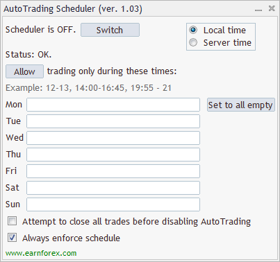 AutoTrading Scheduler - الواجهة